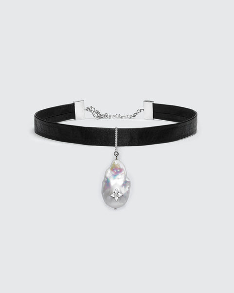 Black Butter South Sea Pearl Diamond Clover Choker