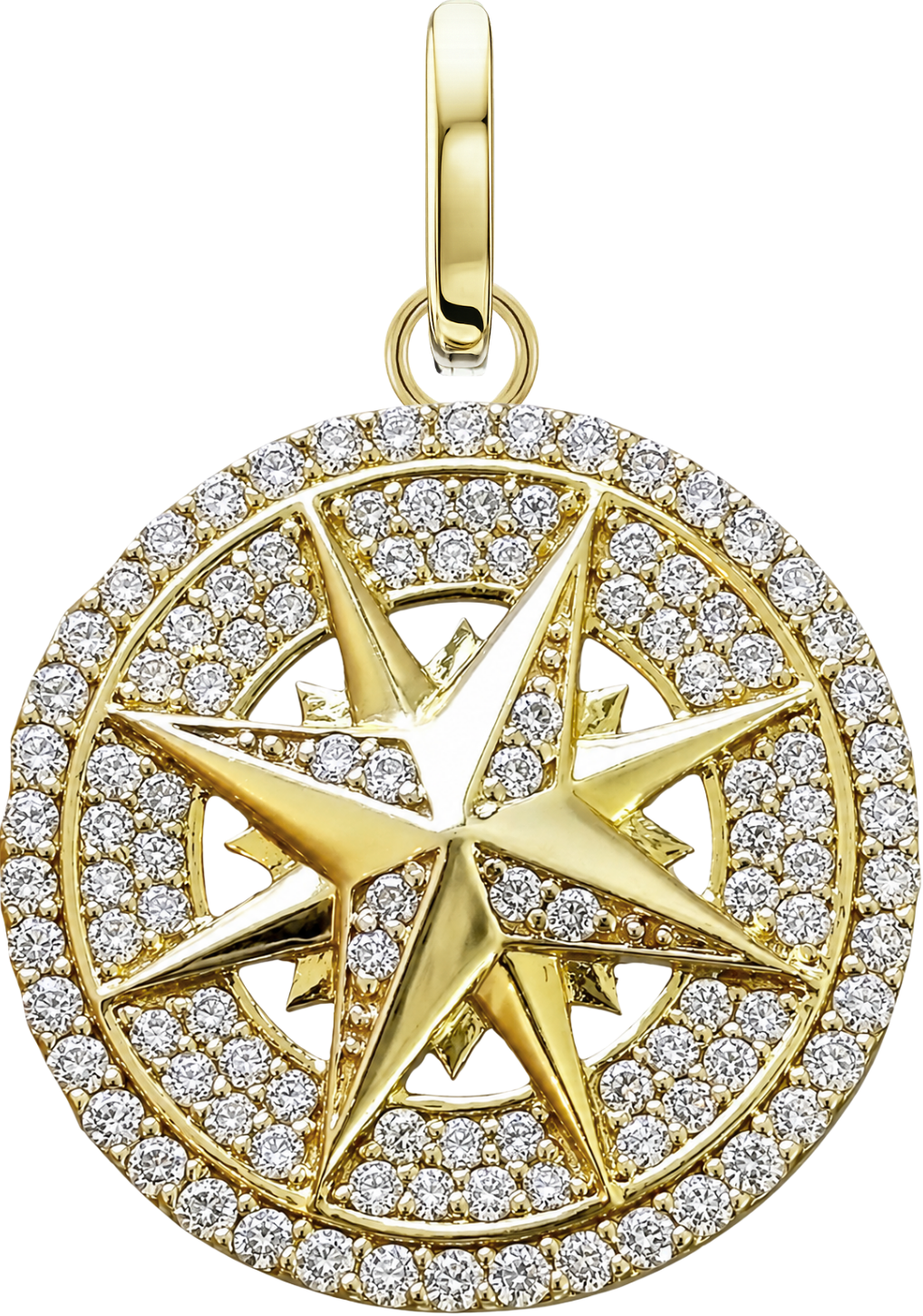 North Star Medallion in yellow gold with pavé diamonds