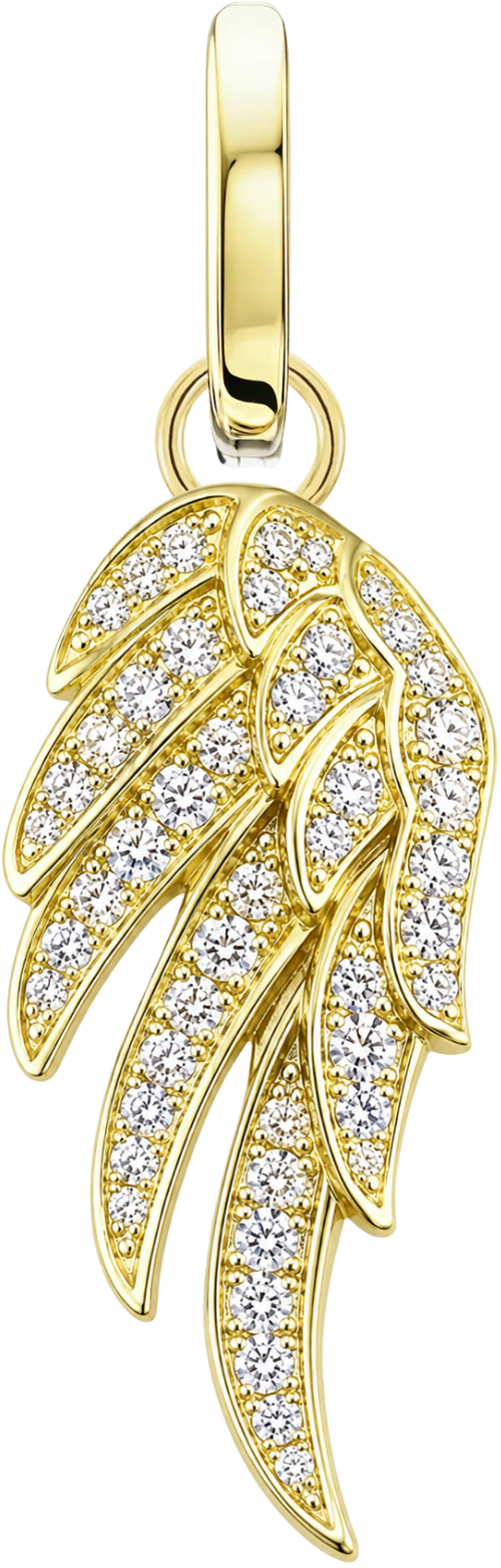 Angel Wing Charm in yellow gold with pavé diamonds