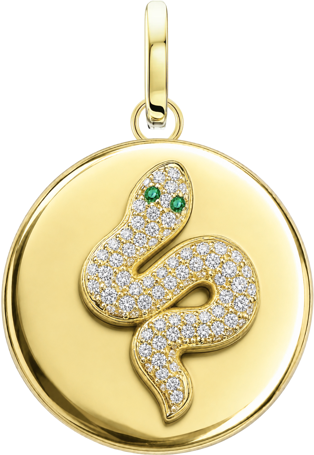 Serpent Medallion in yellow gold with a pavé diamond snake