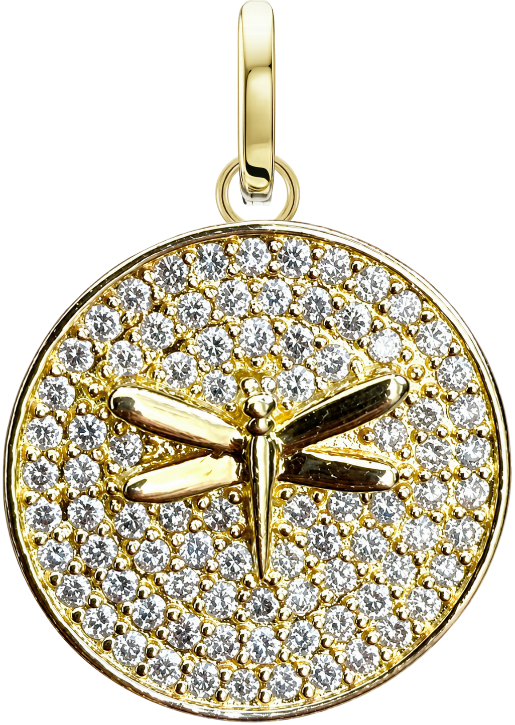Dragonfly Medallion in yellow gold with pavé diamonds