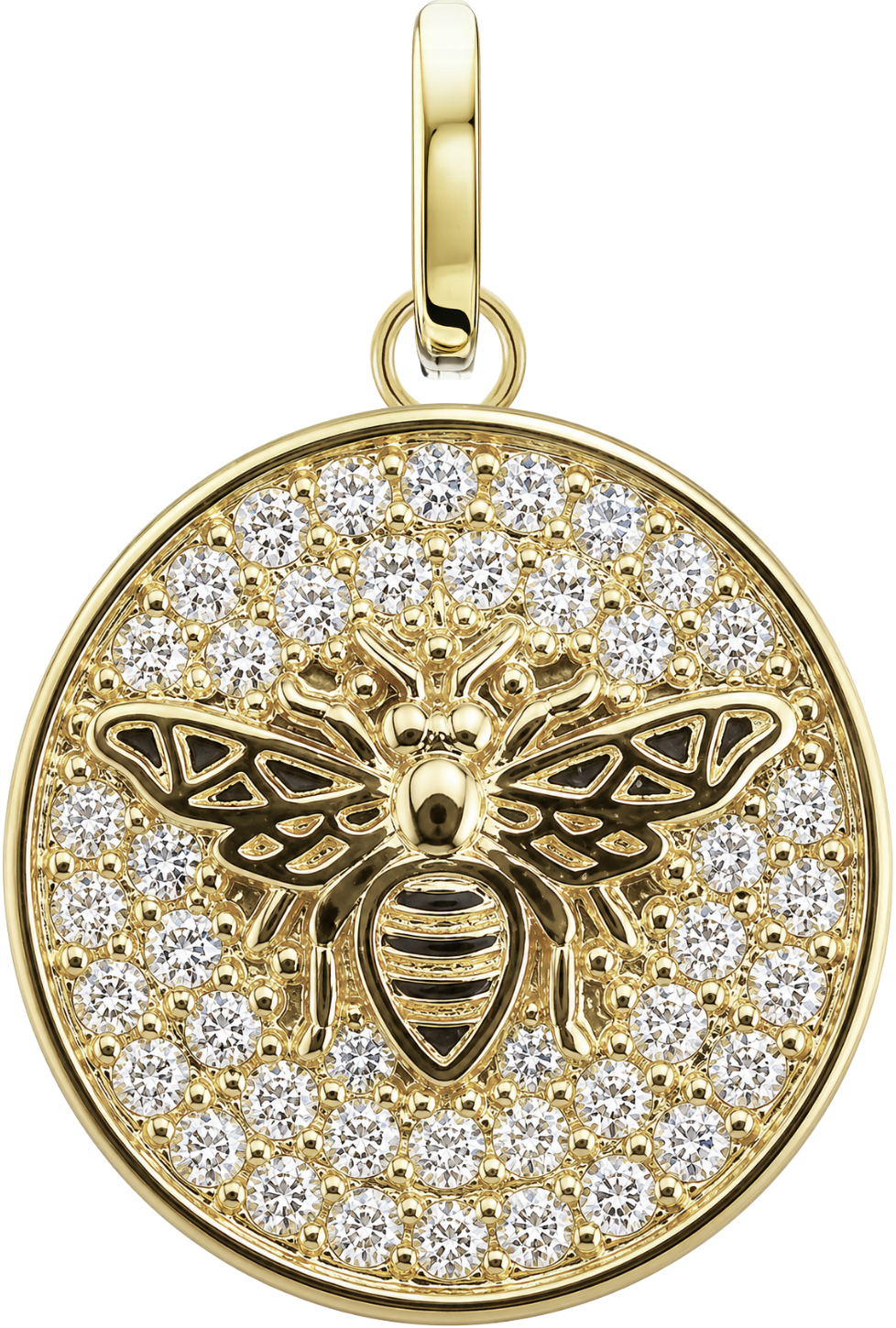 Bee Medallion in yellow gold with pavé diamonds