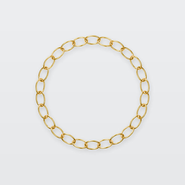 Oval Chain Bracelet in solid yellow gold, flat lay