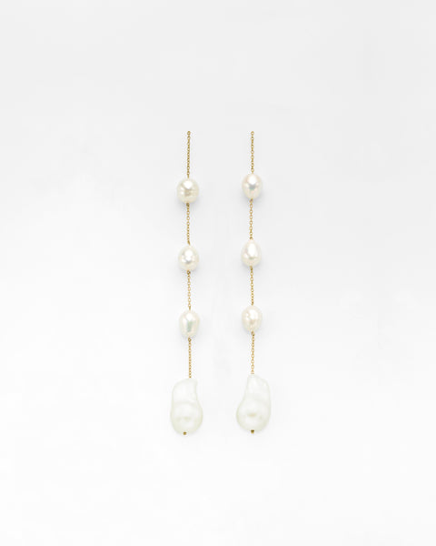 Shoulder Duster Pearl Chain Quad Earrings