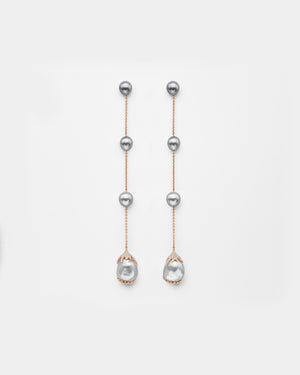 Diamond Encrusted Shoulder Duster Pearl Earrings