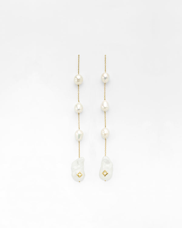 Shoulder Duster Clover Inlay Quad Pearl Earrings