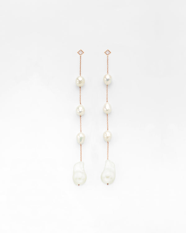 Shoulder Duster Diamond Post Quad Pearl Earrings