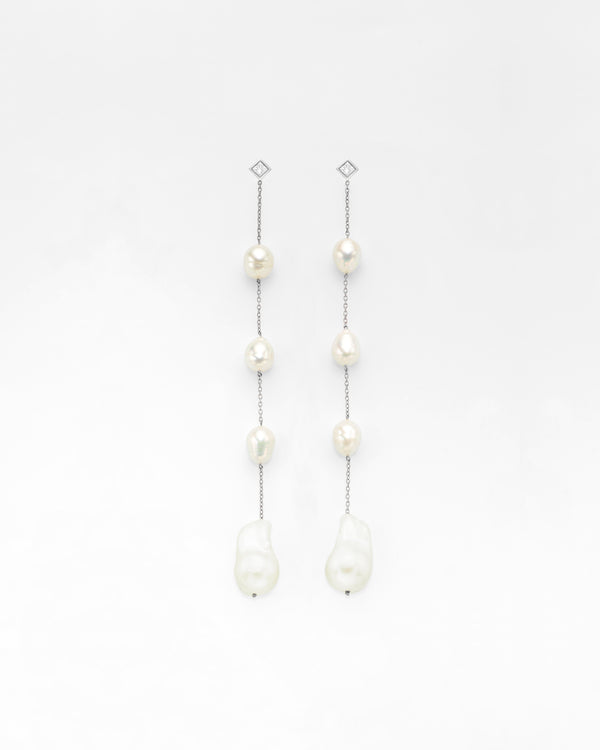 Shoulder Duster Diamond Post Quad Pearl Earrings
