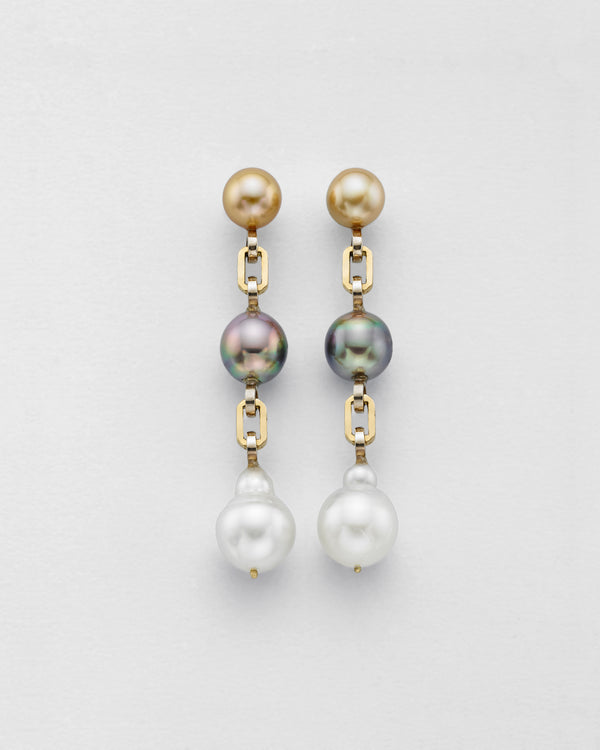 Ball and Chain Tri Color Pearl Earrings