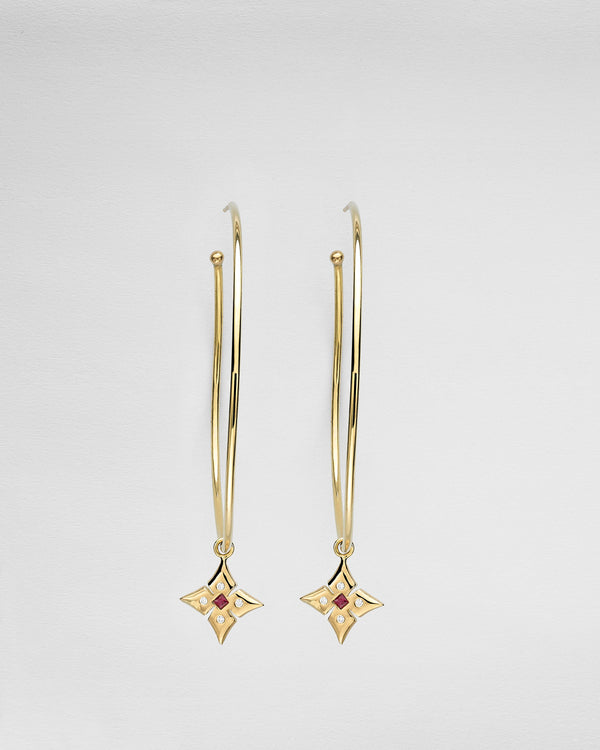 HULA JUMBO CLOVER CHARM RUBY EARRINGS