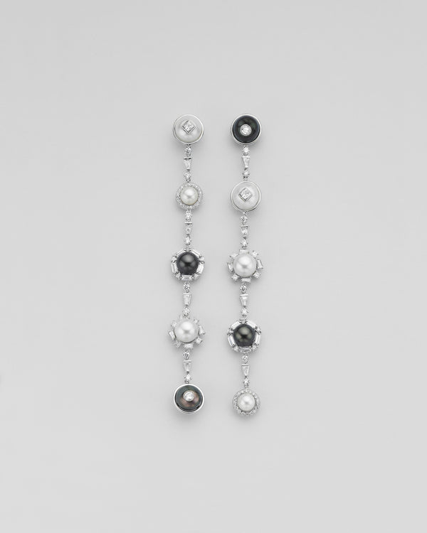 Diamond Encrusted Shoulder Duster Diamond Inlay Pearl Earrings