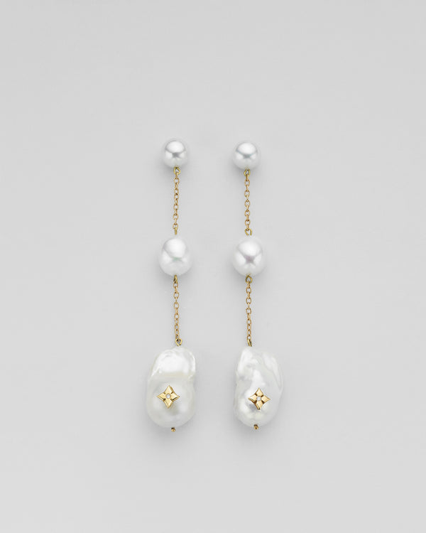 Shoulder Duster Clover Trio Inlay Pearl Chain Earrings