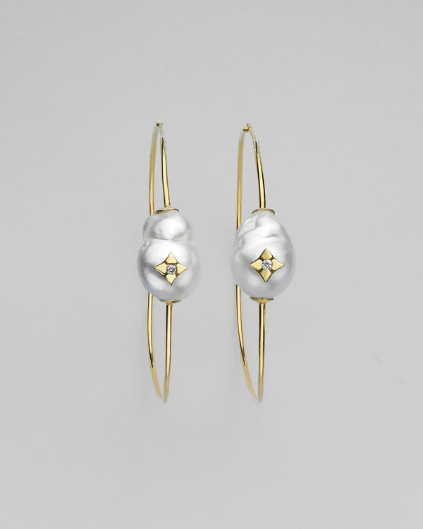 Hula Baroque South Sea Pearl Clover Inlay Charm Earrings