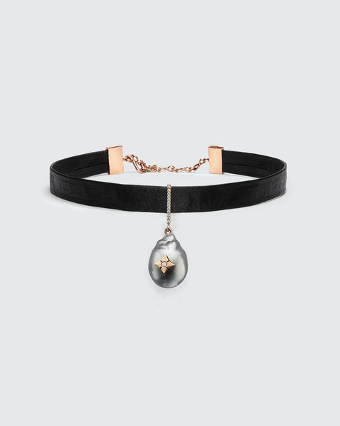Black Butter Tahitian Pearl Diamond Clover Choker