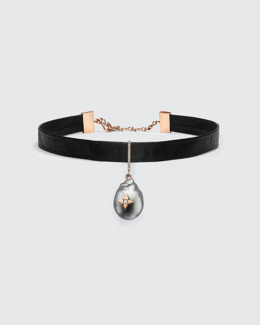 Black Butter Tahitian Pearl Diamond Clover Choker