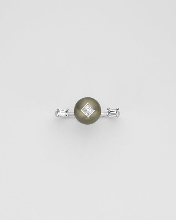TAHITIAN PEARL AND DIAMOND HARLEQUIN DUET RING