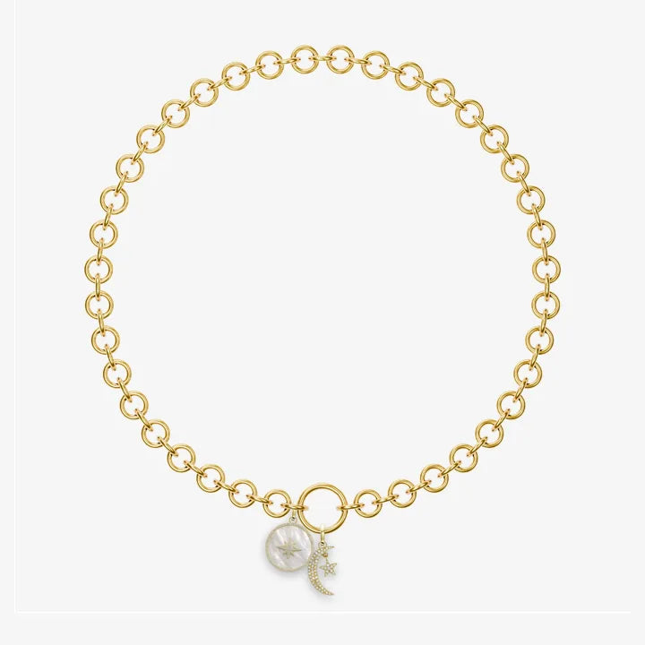Crescent & Star: Circle chain bracelet, Petite, 14K yellow, Magic Middle, Starlit Crescent charm, Mother of Pearl North Star Medallion