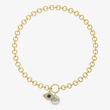 Circle bracelet, Magic Middle: Iridescent Eye Medallion, Sapphire Protective Eye Charm
